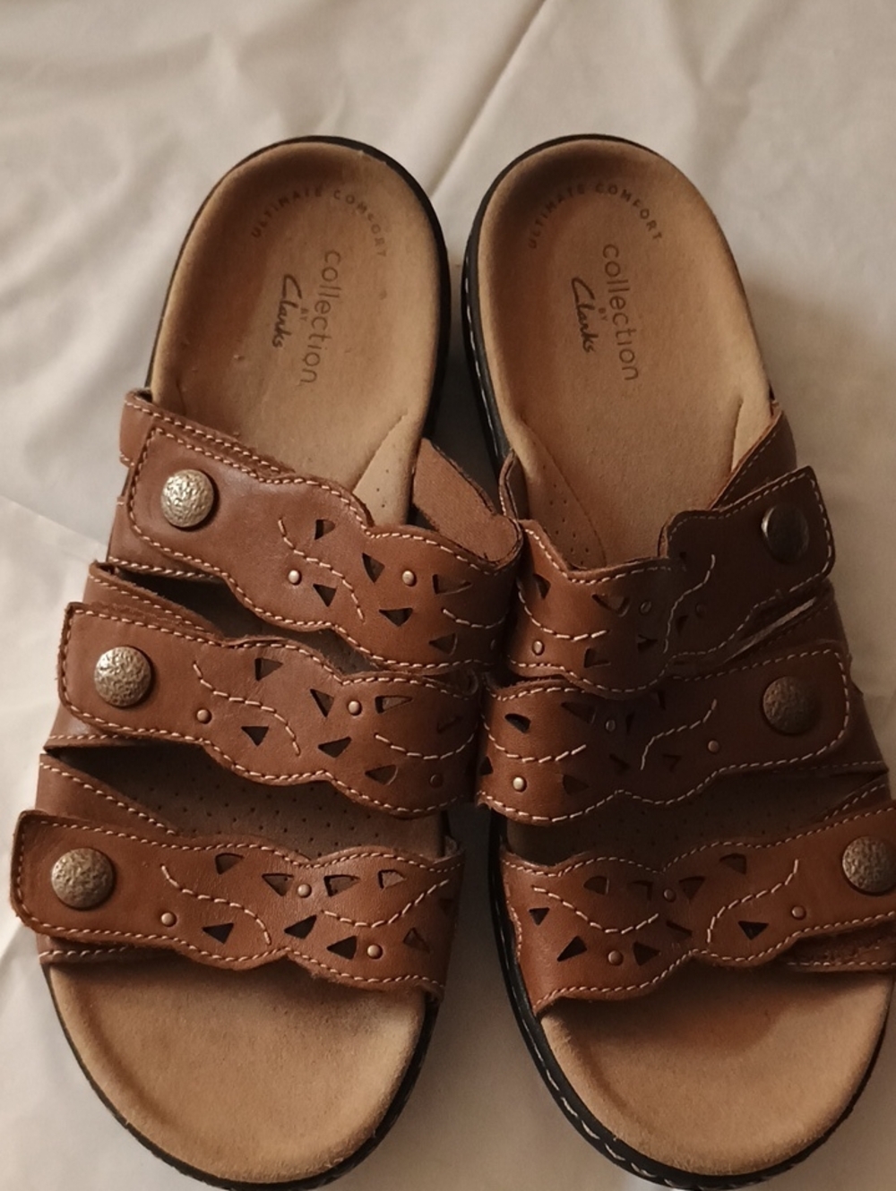 Clarks Brown Triple-Strap Leather Sandals